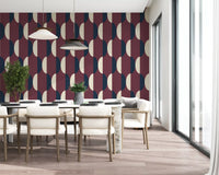 Mid Century Oval Wallpaper Burgundy Navy Wallpaper⁠