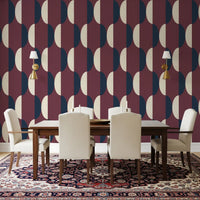 Mid Century Oval Wallpaper Burgundy Navy Wallpaper⁠