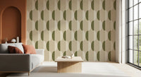 Carta da parati ovale Mid Century color crema e verde oliva⁠