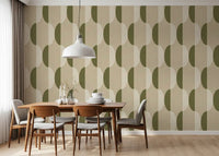 Carta da parati ovale Mid Century color crema e verde oliva⁠
