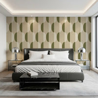 Carta da parati ovale Mid Century color crema e verde oliva⁠
