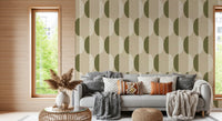 Carta da parati ovale Mid Century color crema e verde oliva⁠