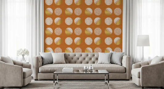 Burnt Orange Mustard Circles Wallpaper Mid Century Wallpaper⁠