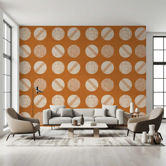 Burnt Orange Cream Circles Wallpaper Mid Century Wallpaper⁠