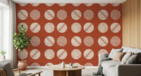 Rust Red Cream Circles Wallpaper Mid Century Wallpaper⁠