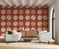 Rust Red Cream Circles Wallpaper Mid Century Wallpaper⁠