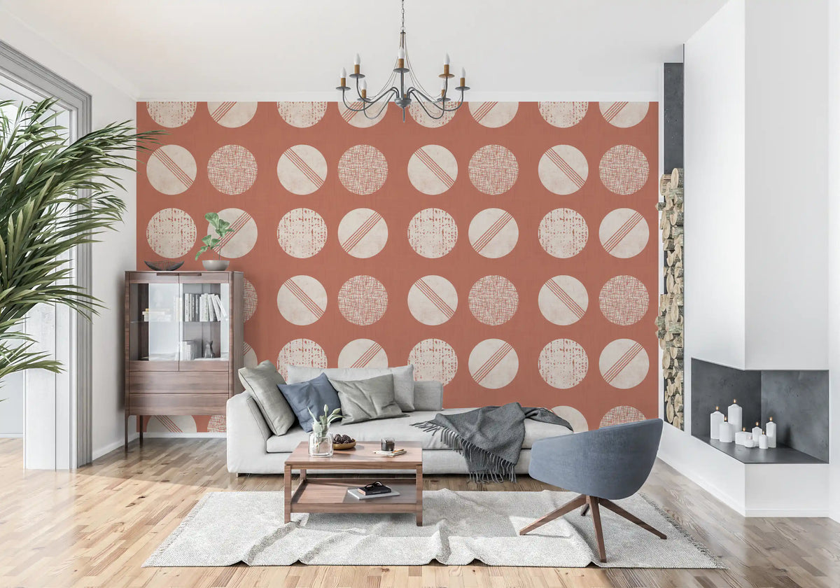 Rust Pictrues Rust Red Cream Circles Wallpaper Mid Century Wallpaper