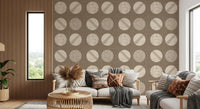 Tapeten mit Kreisen in warmem Taupe und Creme im Mid-Century-Stil