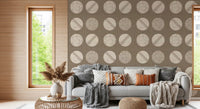 Tapeten mit Kreisen in warmem Taupe und Creme im Mid-Century-Stil