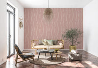 Tapeten mit gewellten Streifen in Zartrosa, Mid-Century-Stil⁠