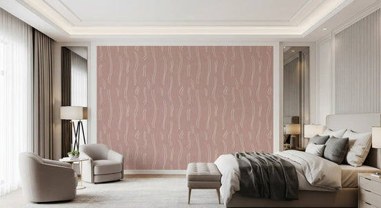 Carta da parati a righe ondulate rosa cipria, stile mid-century⁠