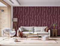 Burgundy Wavy Stripe Wallpaper Mid Century Wallpaper⁠