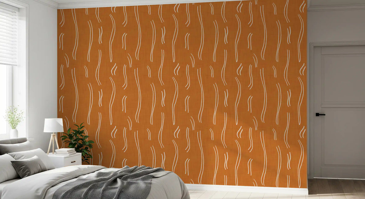 Tapet med bølgede striber i brændt orange, mid-century