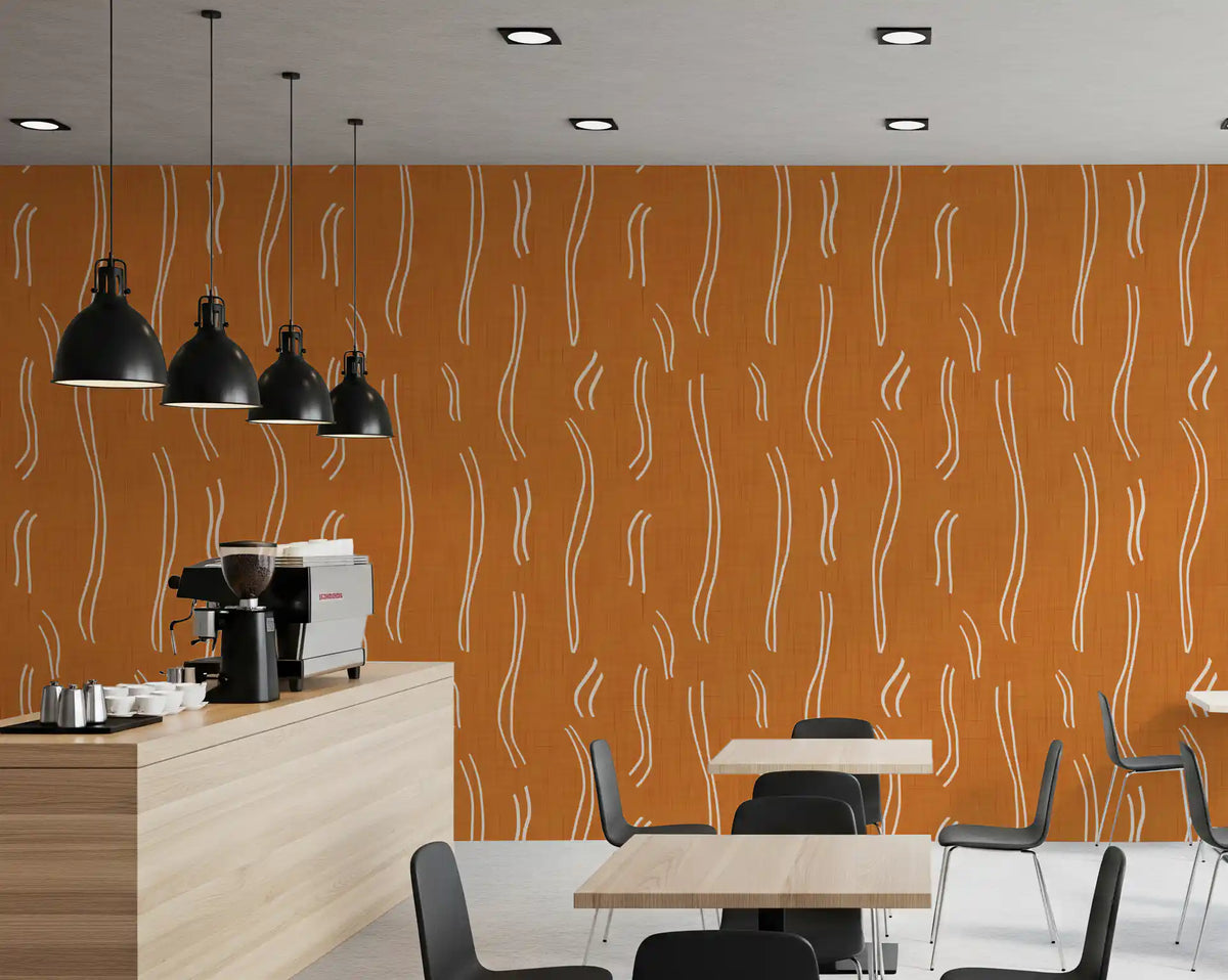 Tapet med bølgede striber i brændt orange, mid-century