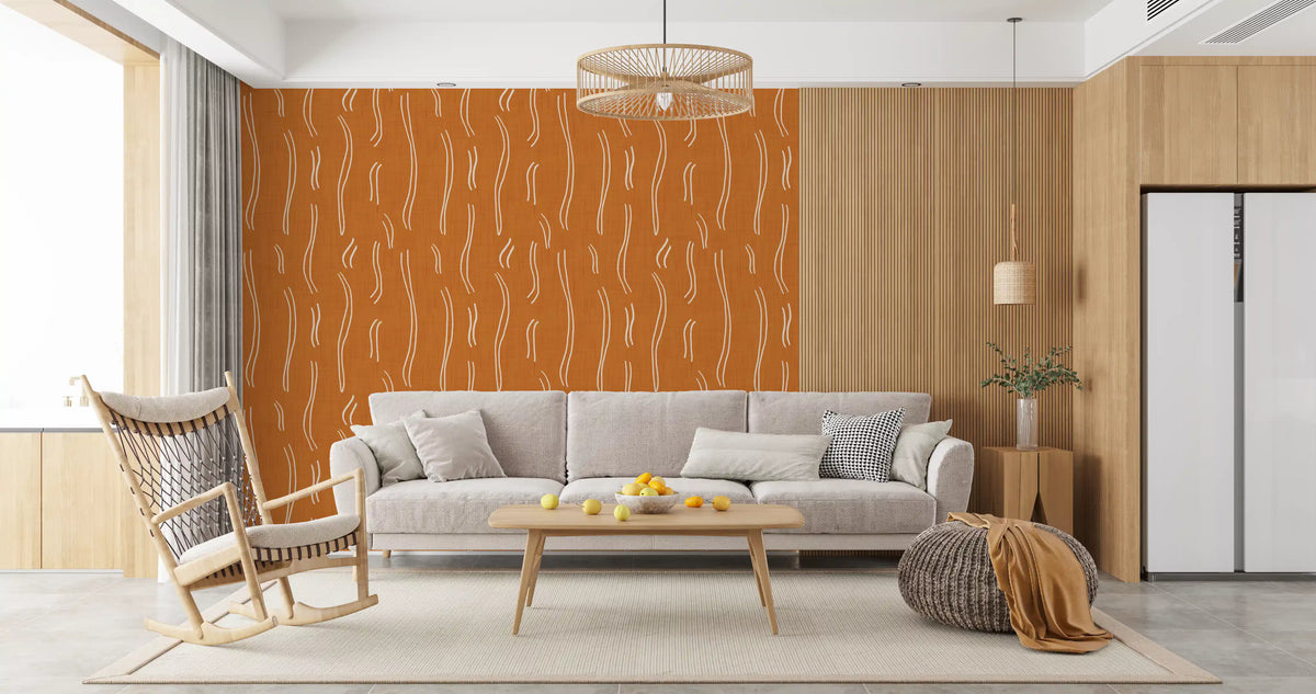 Tapet med bølgede striber i brændt orange, mid-century