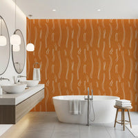 Tapet med bølgede striber i brændt orange, mid-century