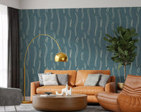 Dusty Teal Wavy Stripe Wallpaper Mid Century Wallpaper⁠