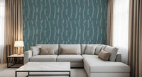 Dusty Teal Wavy Stripe Wallpaper Mid Century Wallpaper⁠