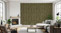 Tapeten mit welligem Streifenmuster in Olivgrün, Mid-Century-Stil
