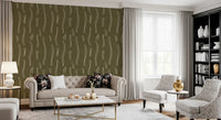 Tapeten mit welligem Streifenmuster in Olivgrün, Mid-Century-Stil