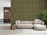 Tapeten mit welligem Streifenmuster in Olivgrün, Mid-Century-Stil