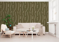 Tapeten mit welligem Streifenmuster in Olivgrün, Mid-Century-Stil