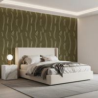 Tapeten mit welligem Streifenmuster in Olivgrün, Mid-Century-Stil