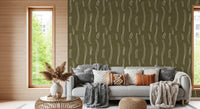Tapeten mit welligem Streifenmuster in Olivgrün, Mid-Century-Stil