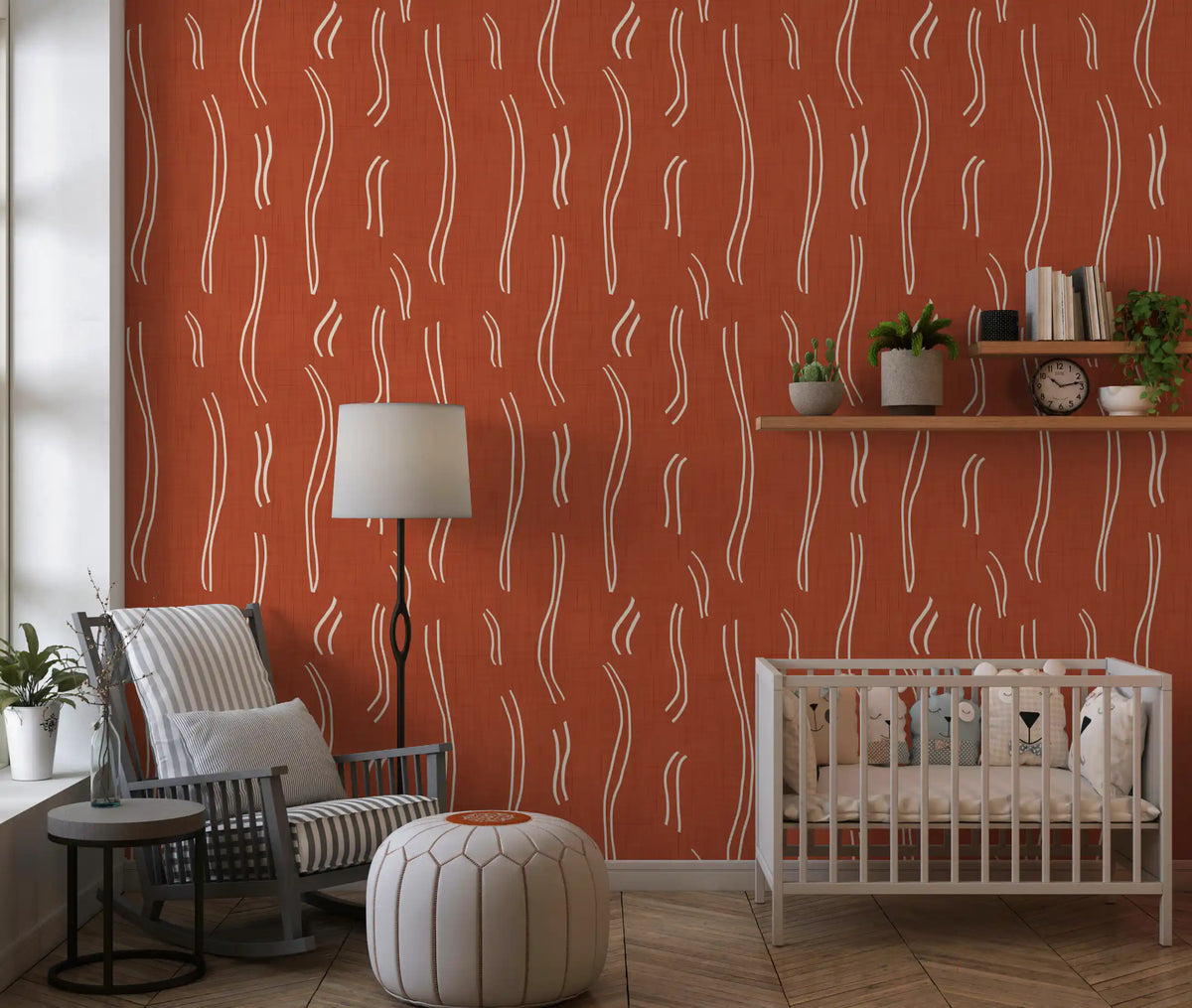 Rust Pictrues Rust Red Mid-Century Wavy Stripe Decor
