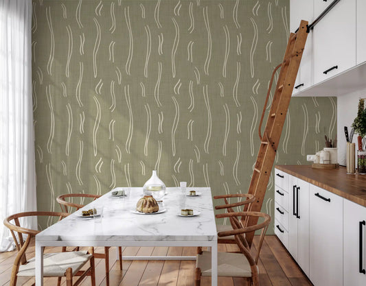 Sage Green Wavy Stripe Wallpaper Mid Century Wallpaper⁠