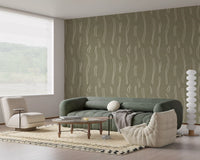 Tapet med bølgede striber i salviegrøn, mid-century-stil⁠