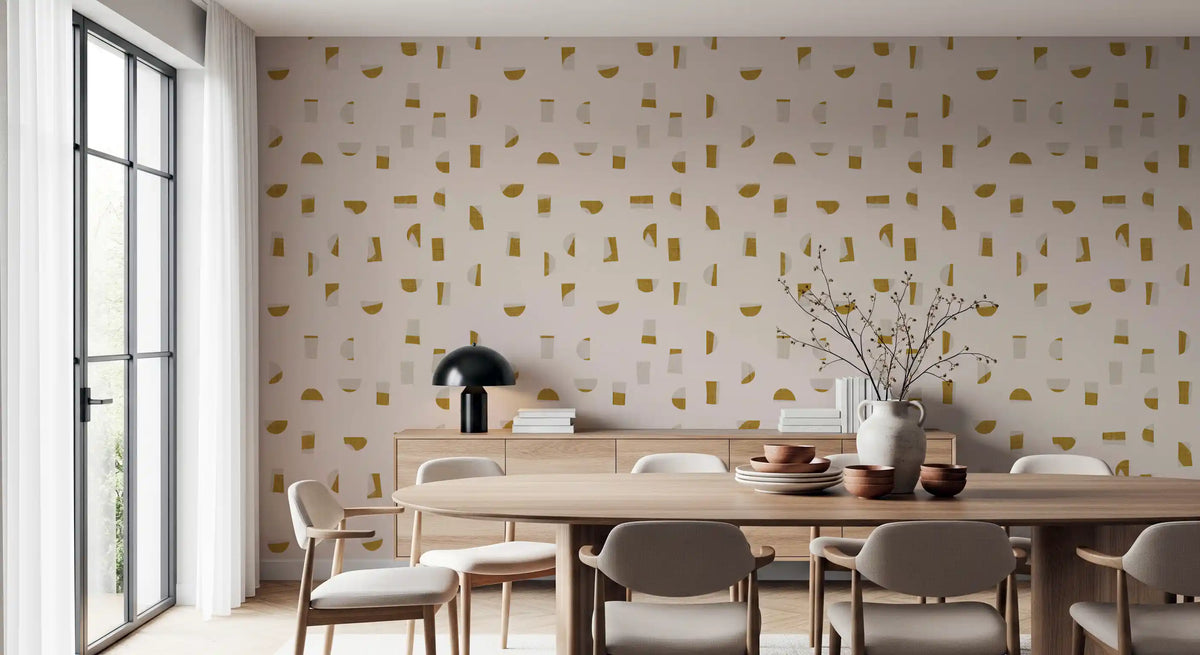 Papier peint à formes abstraites crème et moutarde, style milieu du siècle⁠