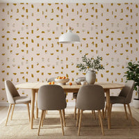 Papier peint à formes abstraites crème et moutarde, style milieu du siècle⁠