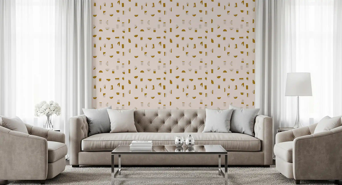 Papier peint à formes abstraites crème et moutarde, style milieu du siècle⁠
