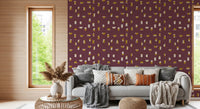 Burgunderrote Tapete mit abstrakten Formen im Mid-Century-Stil⁠