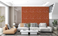 Papel de parede com formas abstratas em vermelho ferrugem, estilo de meados do século XX⁠
