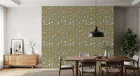 Papel de parede com formas abstratas verde-sálvia, estilo de meados do século XX⁠