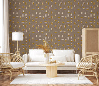 Papier peint à formes abstraites taupe chaud, style mid-century