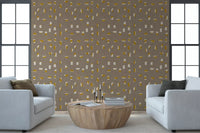 Papier peint à formes abstraites taupe chaud, style mid-century