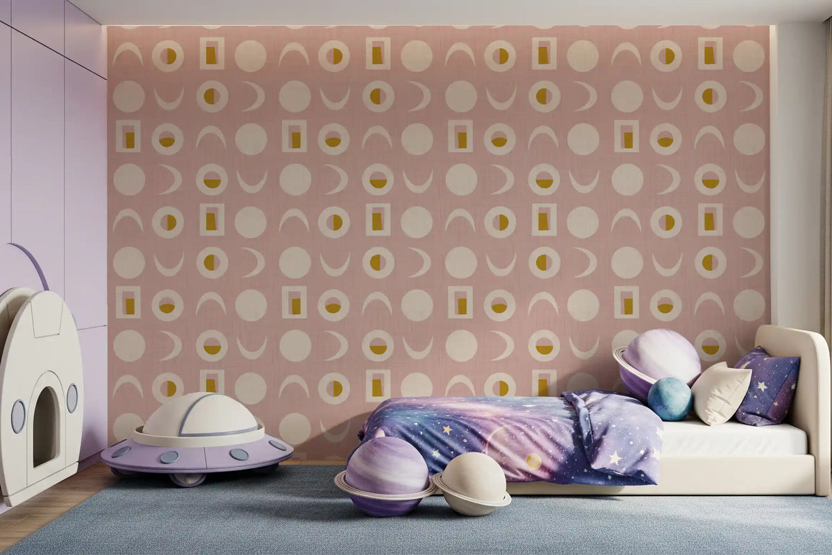 Tapeten mit Mondphasen in Blassrosa, Mid-Century-Stil⁠