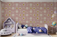 Tapeten mit Mondphasen in Blassrosa, Mid-Century-Stil⁠