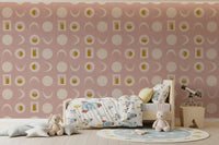 Tapeten mit Mondphasen in Blassrosa, Mid-Century-Stil⁠