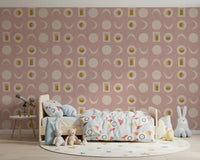 Tapeten mit Mondphasen in Blassrosa, Mid-Century-Stil⁠
