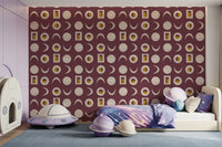 Papier peint phases de lune bordeaux, style mid-century