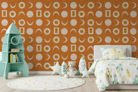 Rostorangefarbenes Mondphasen-Tapetenmuster im Mid-Century-Stil