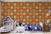 Rostorangefarbenes Mondphasen-Tapetenmuster im Mid-Century-Stil