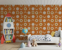 Rostorangefarbenes Mondphasen-Tapetenmuster im Mid-Century-Stil