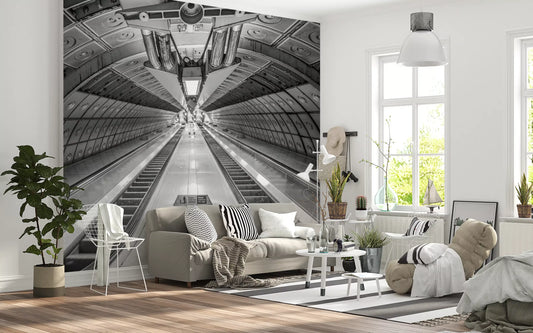 Papier peint panoramique géométrique avec perspective sur les transports