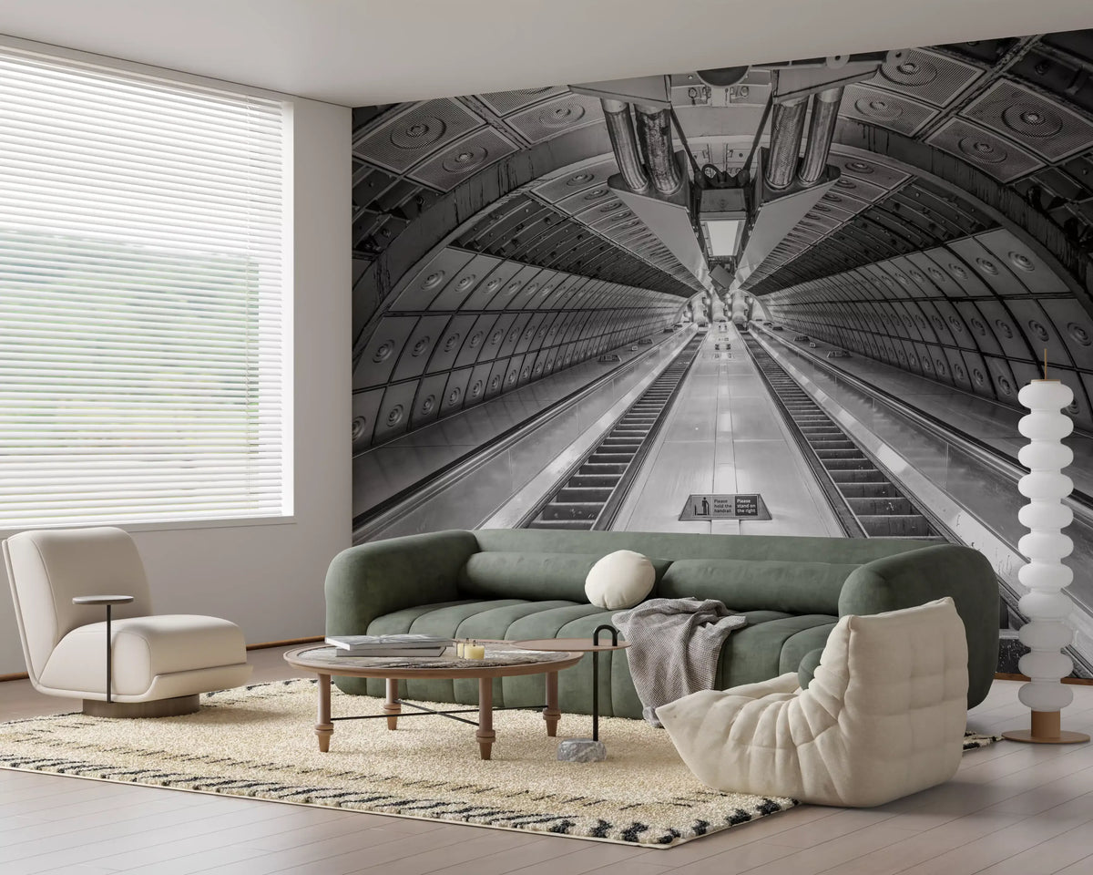 Murale da parete con prospettiva geometrica dei trasporti