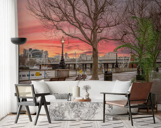 Fresque murale « Crépuscule flamboyant sur le quai de Londres »